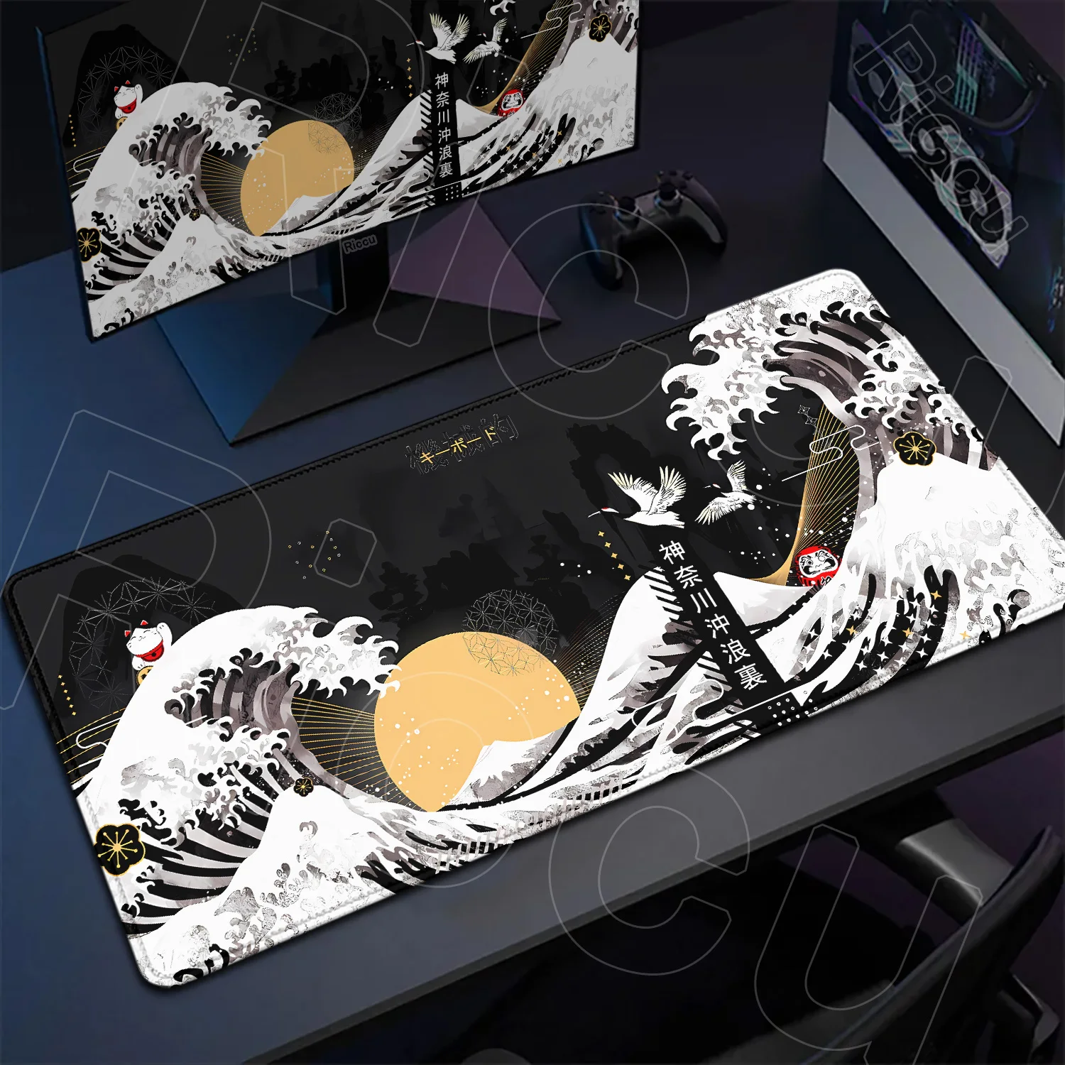 

Japanese The Great Waves of Kanagawa Art Mousepad XXL Mechanical Keyboard Pads Non-Slip Carpet 90x40cm Natural Rubber Mouse Mats