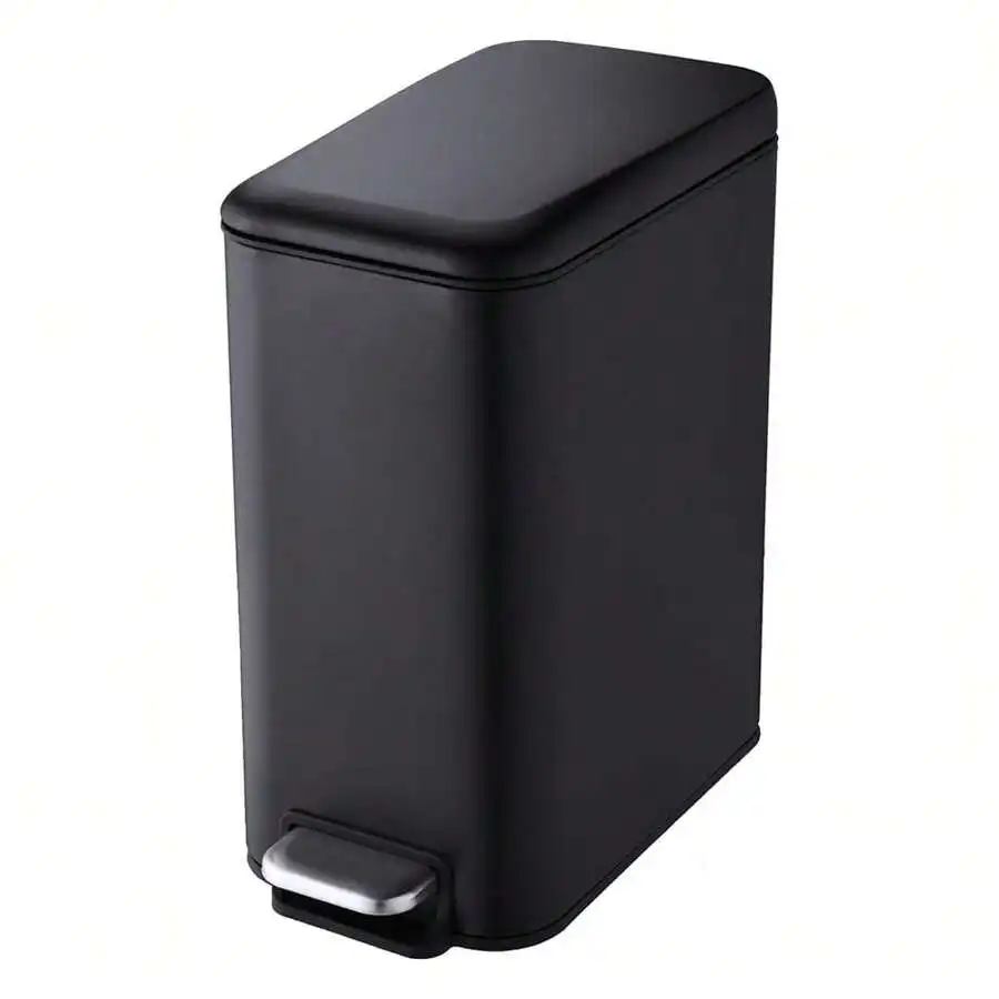 

5L Compact Stainless Steel Rectangular Step Trash Can Matte Black For Bathroom Kitchen