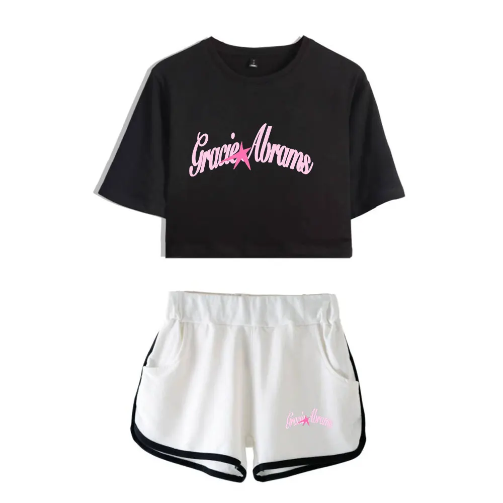 

Gracie Abrams Star Suit Vintage 90s logo Merch Tops Two Piece Set Shorts+Lovely TShirt Trendy Suit Harajuku