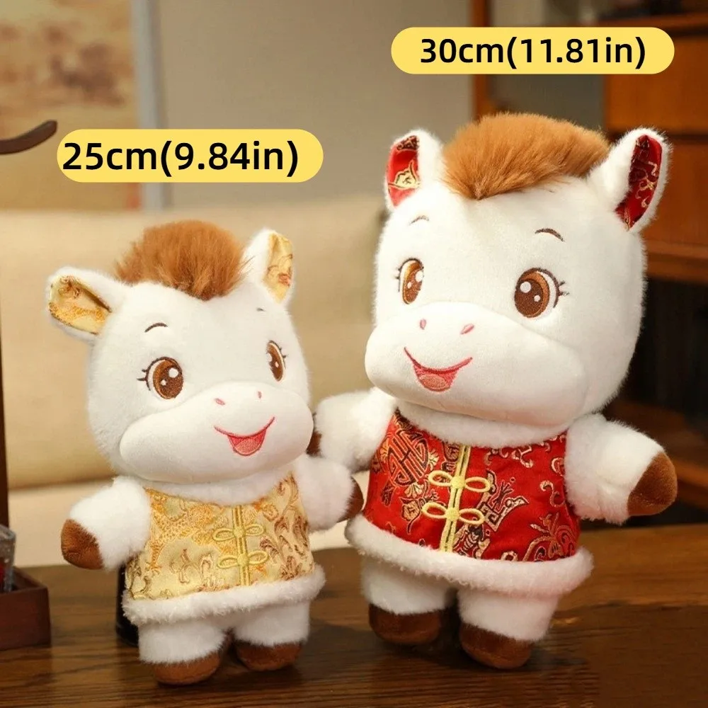 Traje chinês 2026 cavalo bonito mascote cavalo de pelúcia kawaii criativo zodíaco pônei estatueta decoração para casa