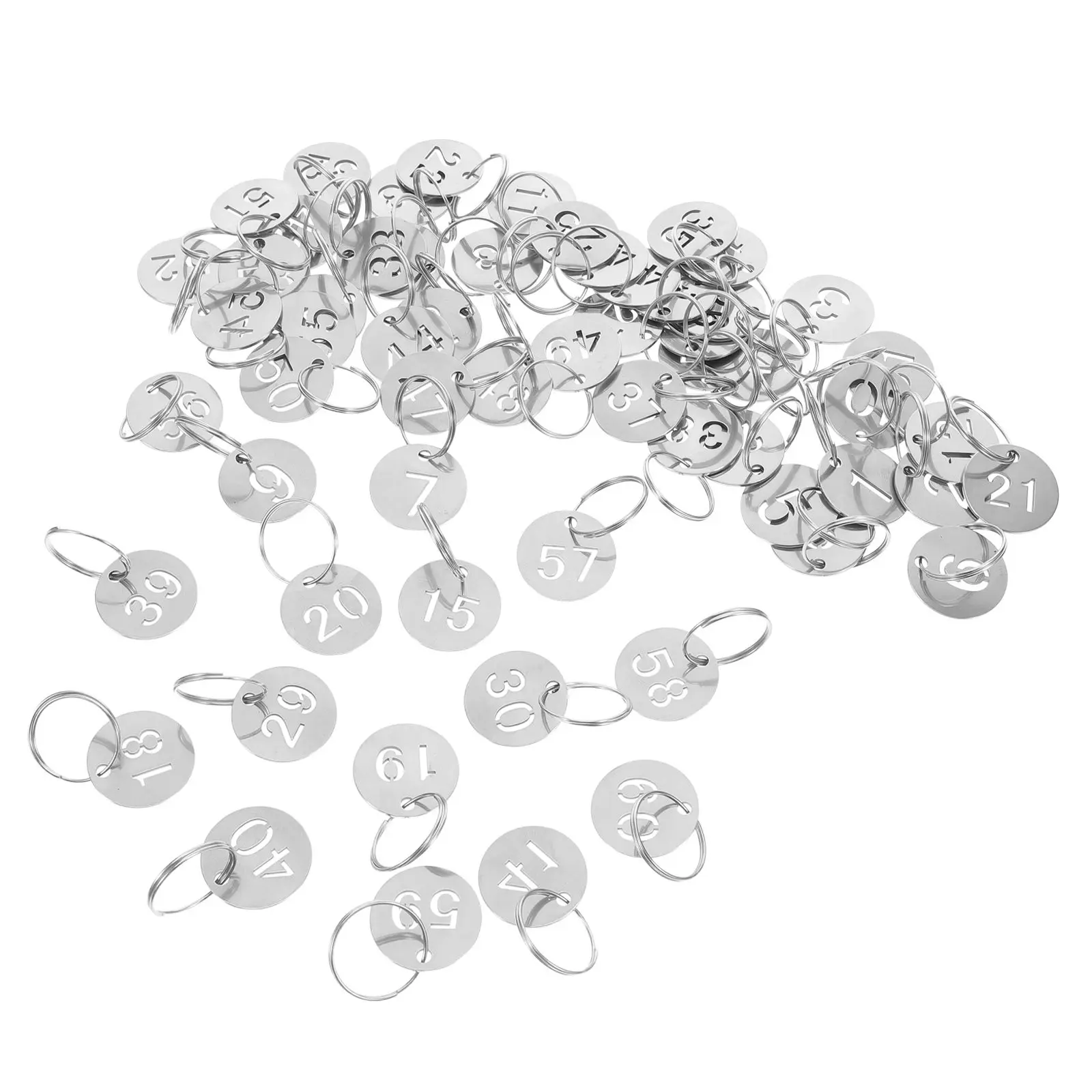 60Pcs Stainless Steel Hollow Number Tags Round Metal Keychains for Efficient Locker Key Management Round Metal Key Tags