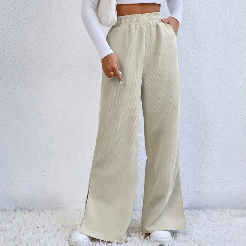 

Winter Elastic High Waist Slit Joggers Pantalon Autumn Casual Corduroy Pants Women Vintage Loose Straight Trousers Women 24399