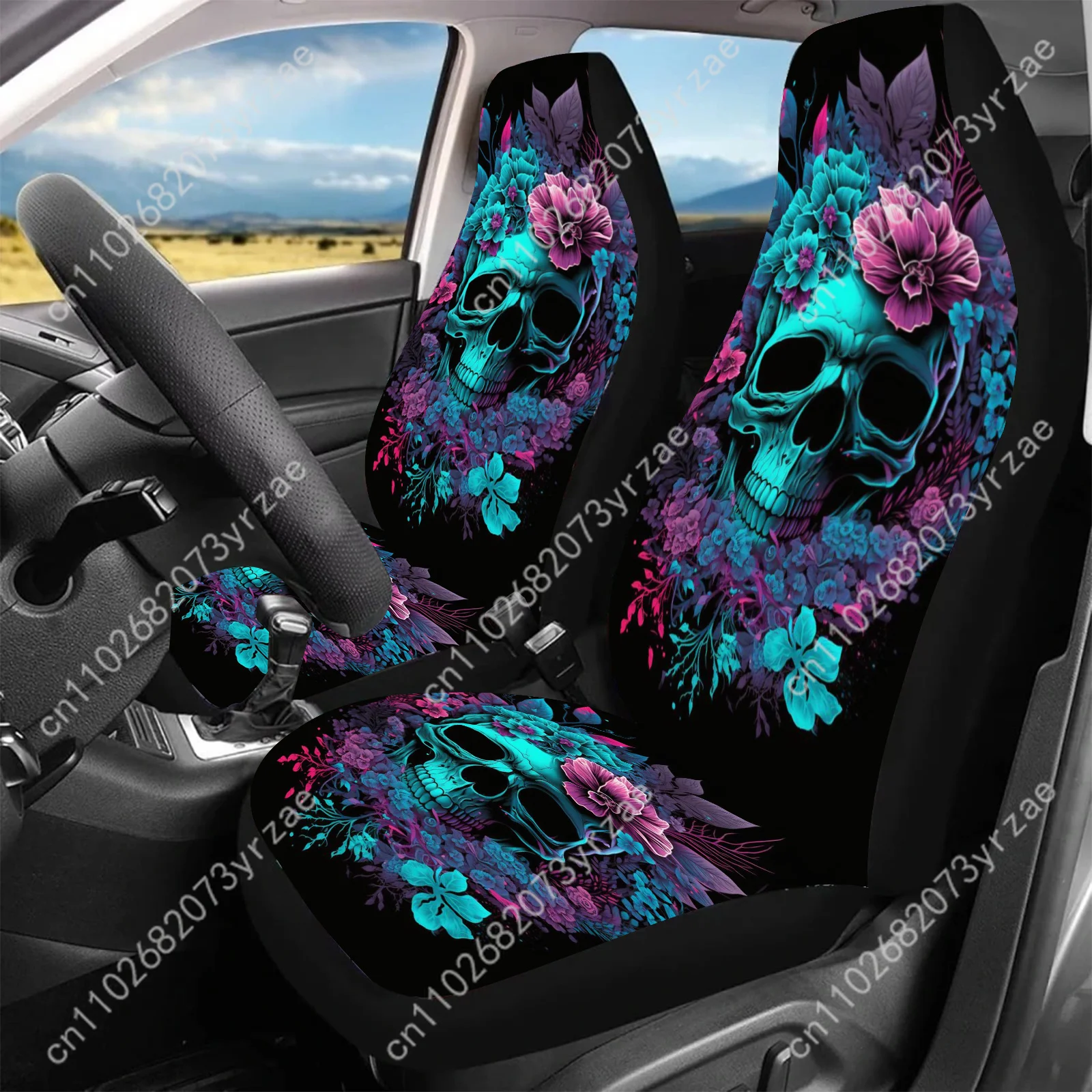 

Gothic Floral Skull Car Seat Covers Universal Environmentally Friendly Interior Decorations Comfortable Breathable Seat Covers