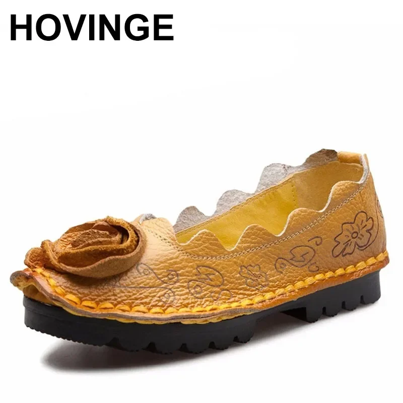 

HOVINGENew Fashion Comfortable Soft soles Shoes Women Genuine Leather Flats Casual Soft Mother Loafers Moccasins Female Driving