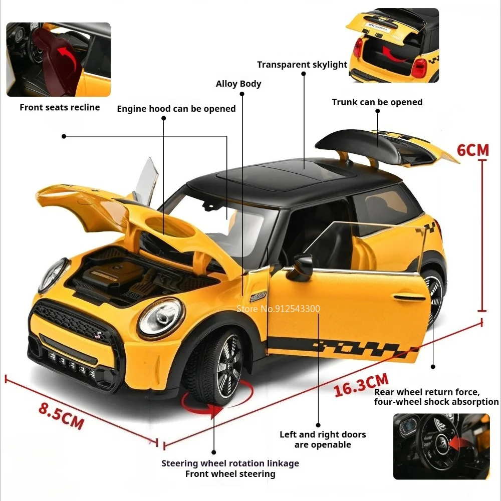 1:24 Mini Cooper S Model Car Toy Alloy Body Doors Opened Shock Absorption Sports Cars Miniature Toys Metal Gifts for Friend