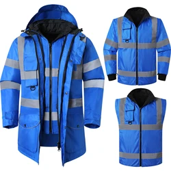 High Visibility winter warm coat safety Parka Jacket 7 in 1 waterproof coat reflective safety jacket EN471 ANSI/SEA 107 AS/NZS