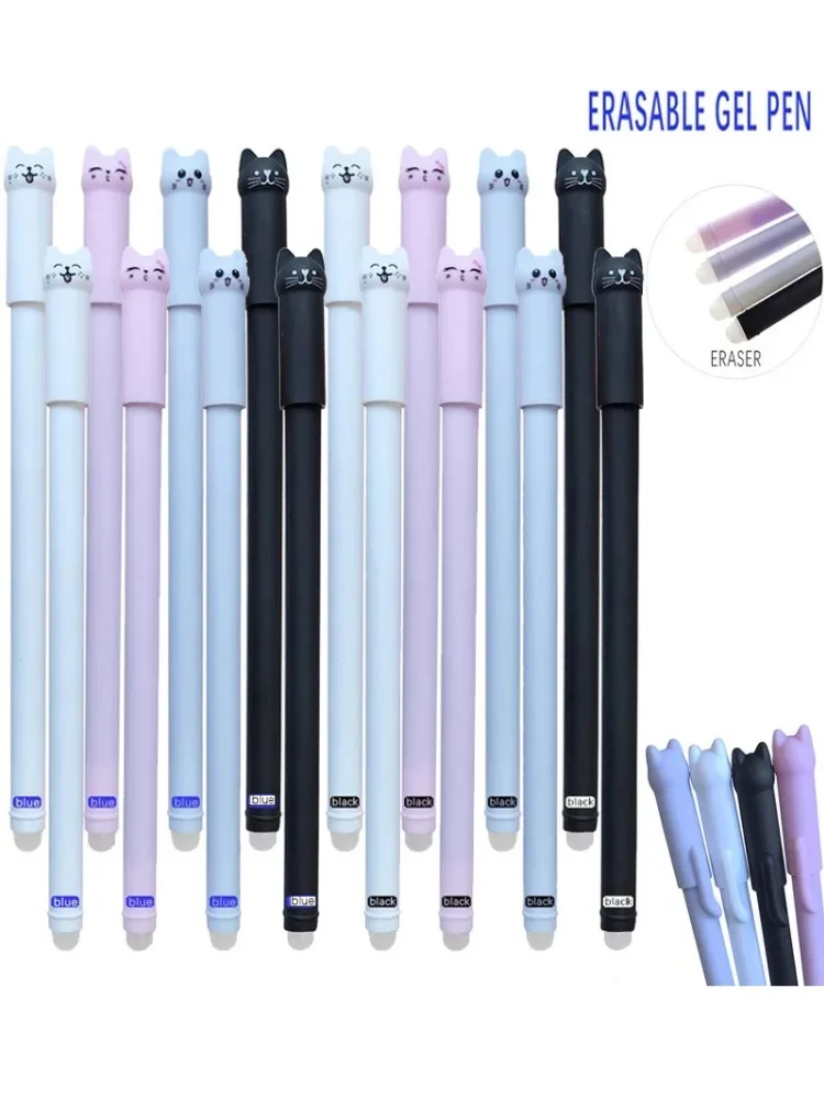 4/8/12 stücke Kreative Katze Löschbaren Gel Stifte Set 0,5mm Waschbar Griff Magische Blau/Schwarz tinte Löschbaren Minen Stange Schreiben Schreibwaren – Detail 1