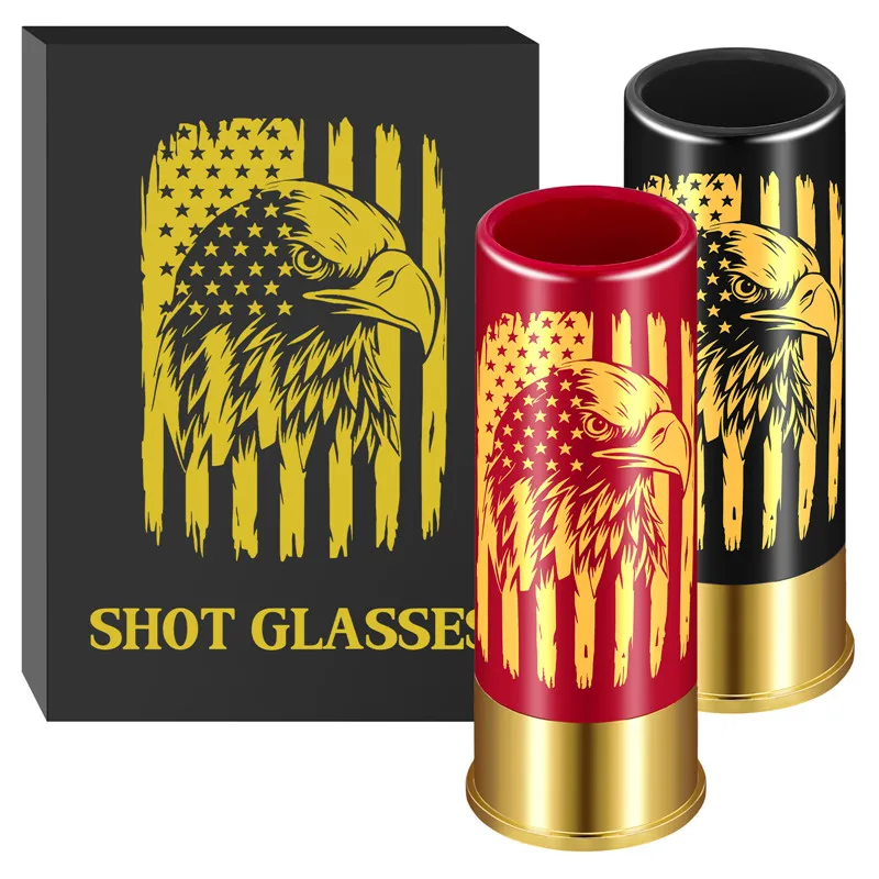12GA Suit Small Bullet Shot Glasses Eagle Head Flag Design Plastic Wine Cups Club Restaurant Wedding Party Drinkware Gift Set