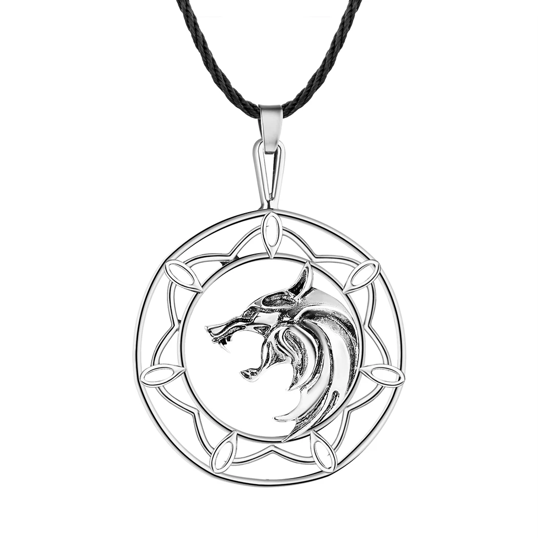 Punk Witcher Medallion Geralt Of Rivia Wolf Head Pendant Necklace For Men Women Slavic Viking Lotus Flower Amulet Jewelry Gifts