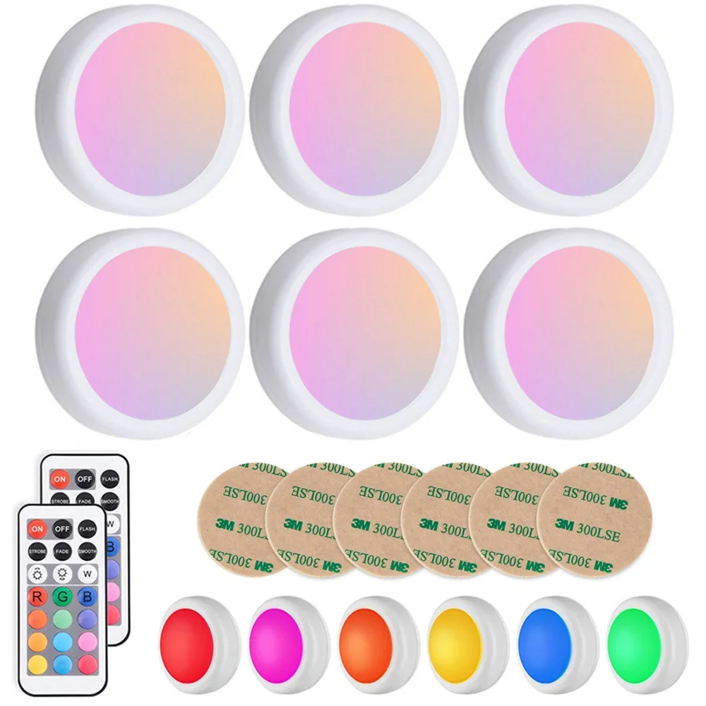 

13 Colors LED Under Cabinet Light RGB Wireless LED Puck Light Remote Control Closet Night Lamp For Kitchen Wardrobe Cupboards