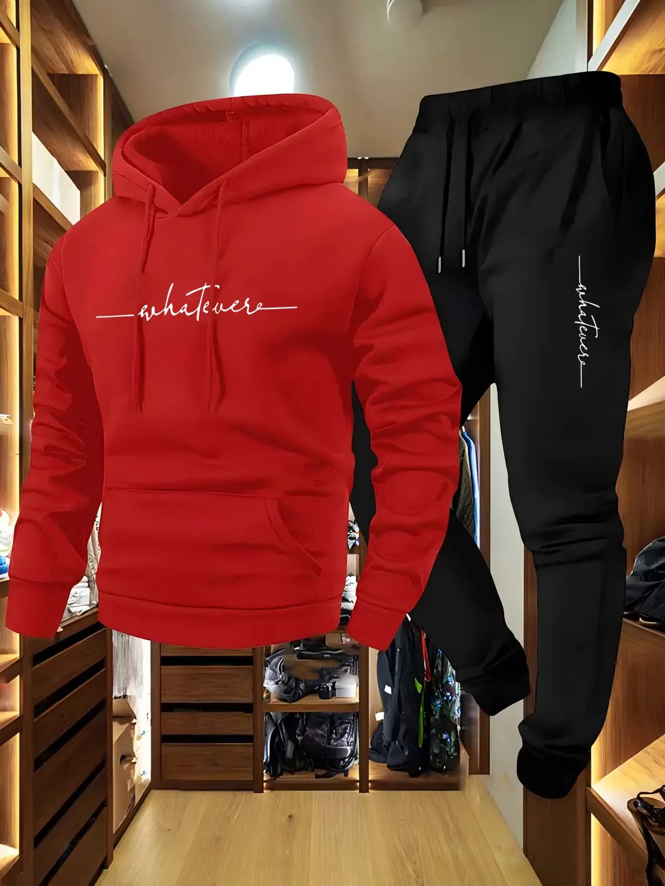 2026 Men 2 Piece Lightweight Warm Tracksuit Hooded Sweatshirt And Jogger Pants Trendy Hip Hop Style Casual Sports Outfit Set view 4