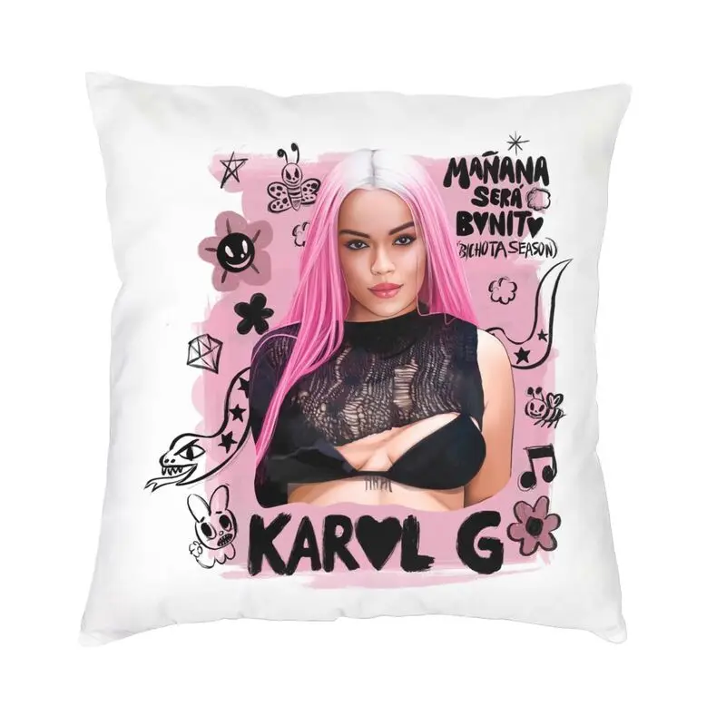 Karol G Pink Hair La Bichota Pillow Case 40x40cm Decoration Cute Cushion Decoration Salon Square Pillowcase