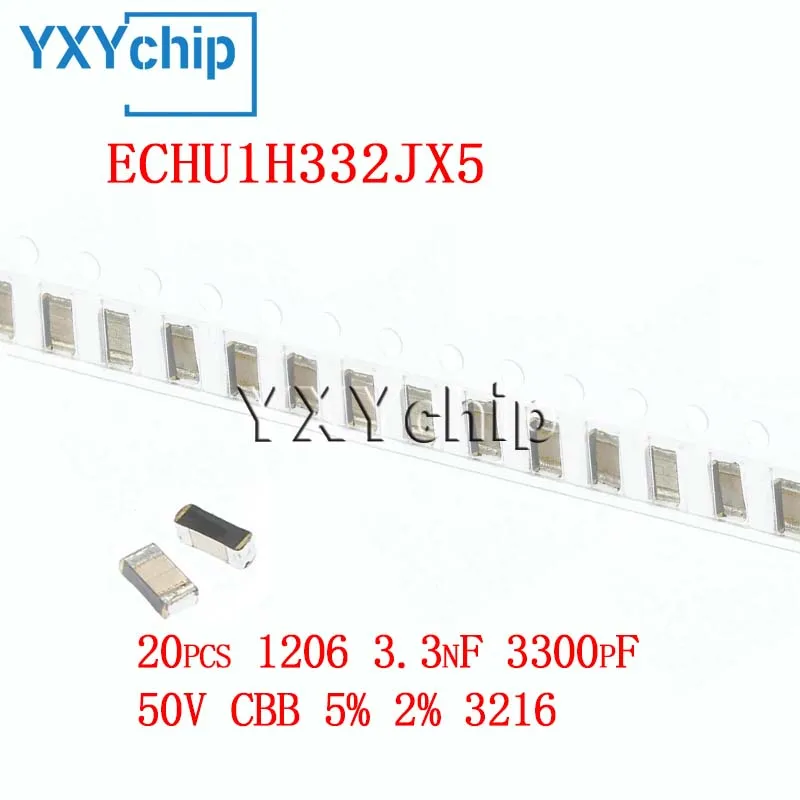 

20 шт., 1206 дюйма, 5% НФ, 2% пФ, 50 в, Cbb Echu1h332jx5 3216 Smd, металлизированный фотоконденсатор, новый оригинальный