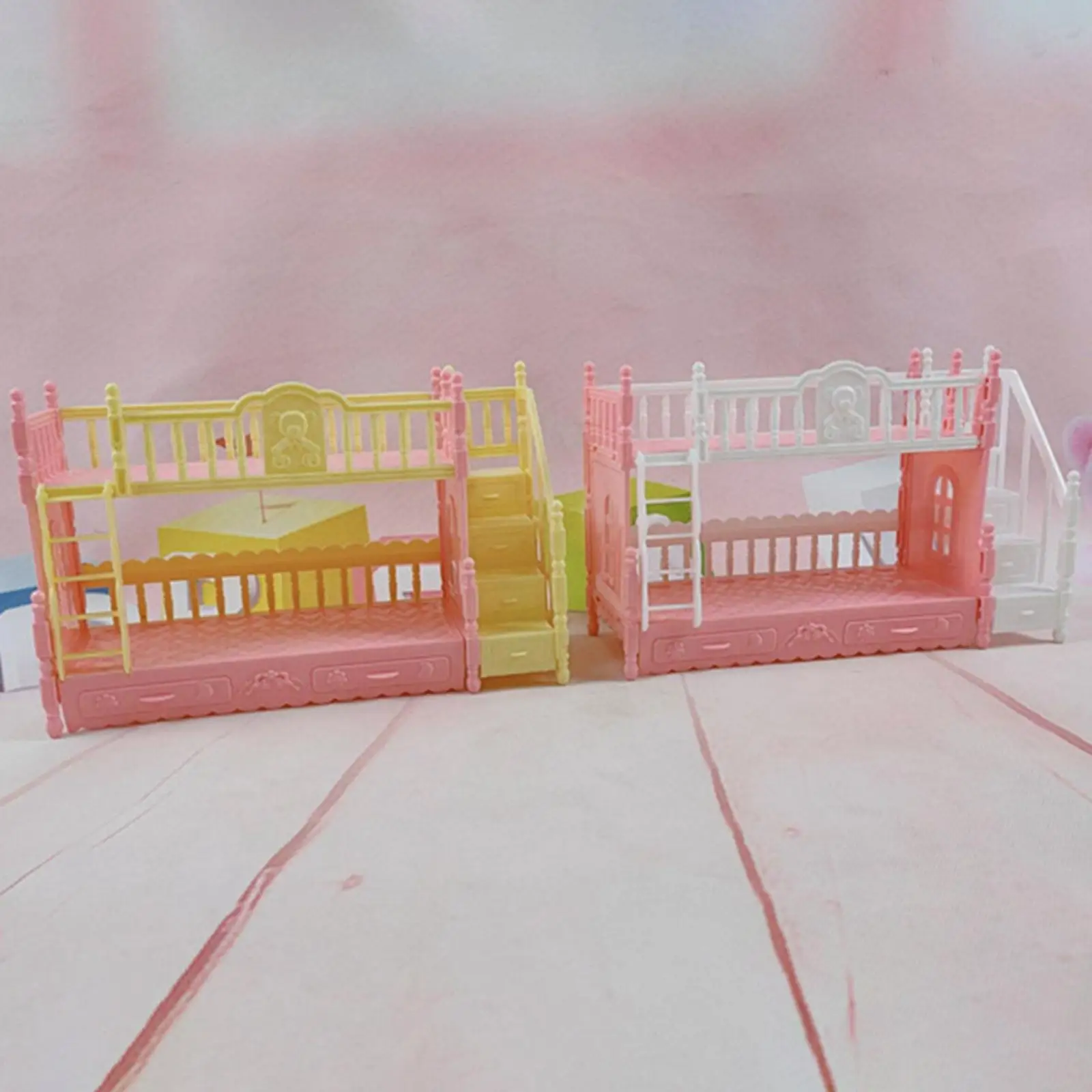 Plastic Dollhouse Miniature Bunk Bed Miniature Loft Beds Accessories Model