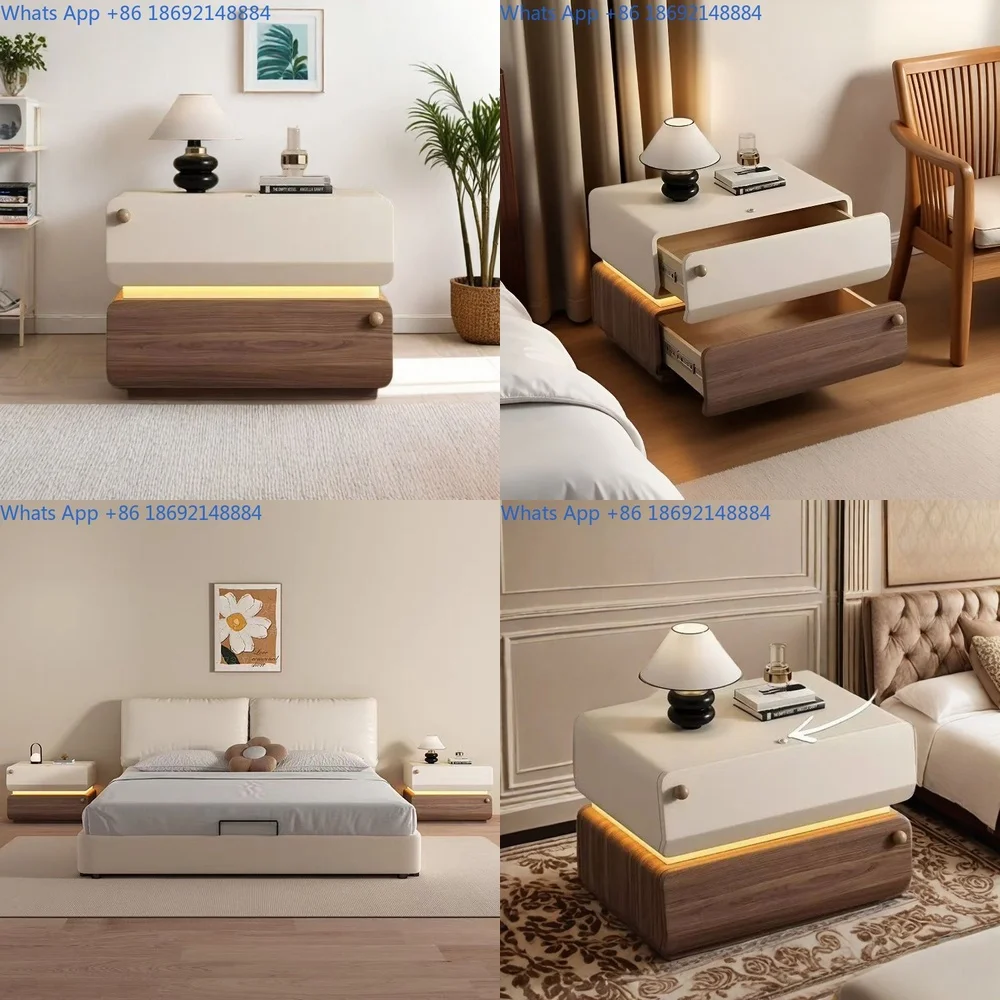 

Solid Wood Nightstand No Assembly Required Vintage Cream Style Minimalist Modern Large Size Bedroom Storage Cabinet