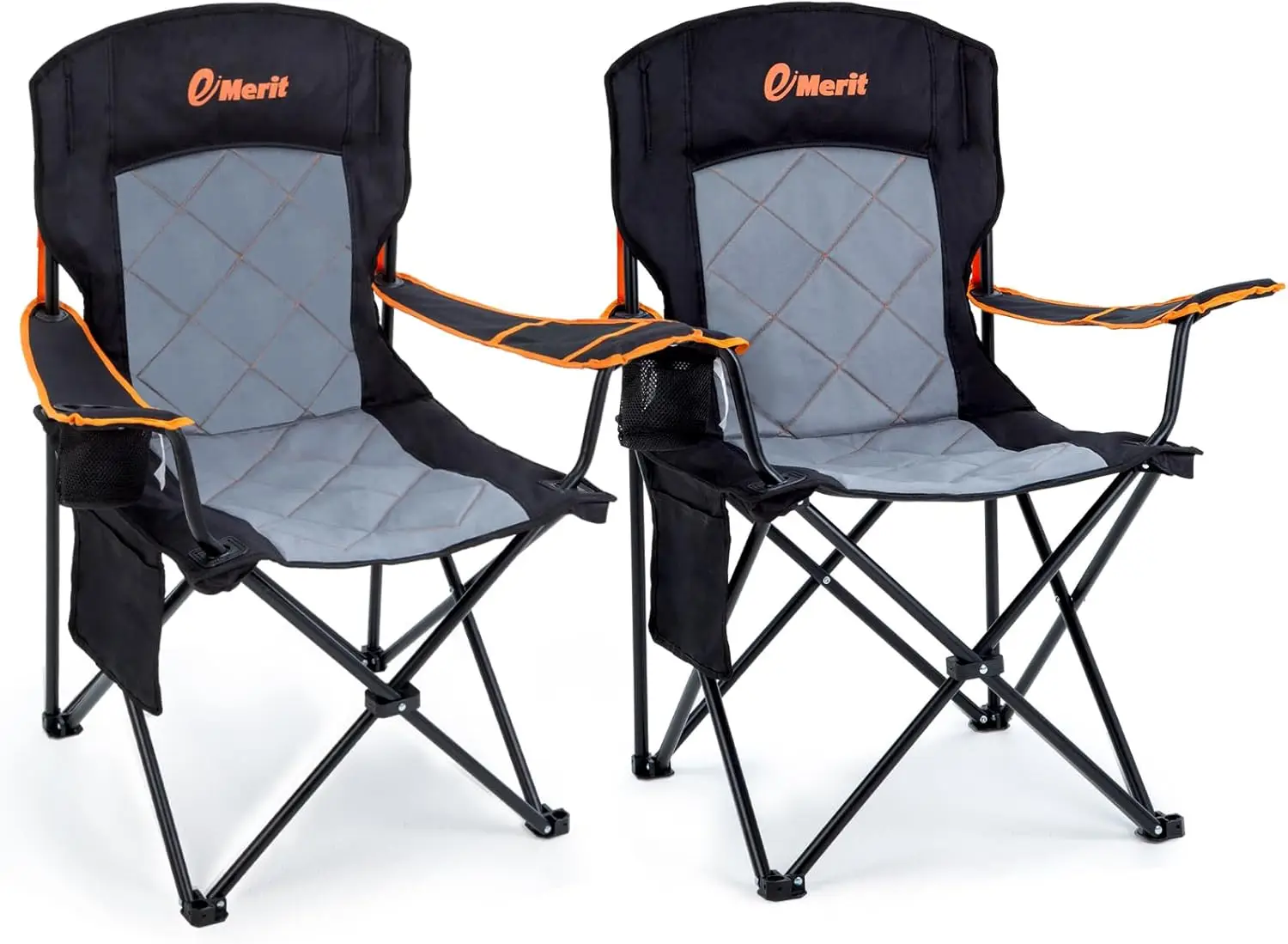 

2 Pack Oversized Padded Camping Chair, 350LB Heavy Duty Quad Fold with Lumbar Support & Cup Holder