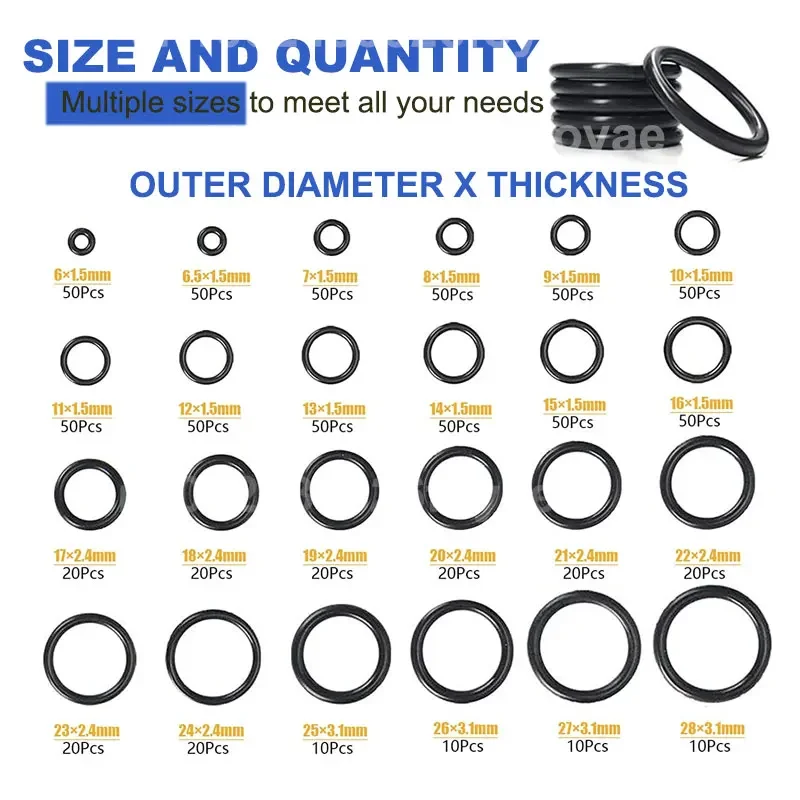 200-1200pcs O Ring Set Rubber Washer Silicone Rings Kit High Pressure Sealing Gasket Oil Resistant Oring Faucet Plumbing Tool