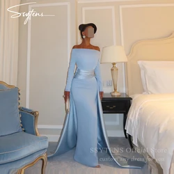 SSYTENS Blue Boat Neck Dubai Evening Dresses Floor Length Customized Prom Gowns Saudi Long Formal Occasion Dresses for Women