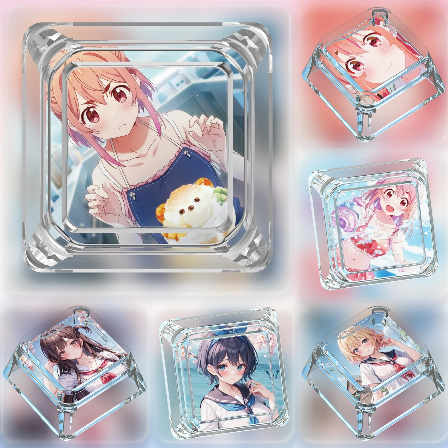 22 نموذج لتقوم بها بنفسك قصة آلهة ساكوراساوا سومي لطيف لوحة المفاتيح الميكانيكية Keycap شفافة نقل الضوء أغطية المفاتيح الميكانيكية