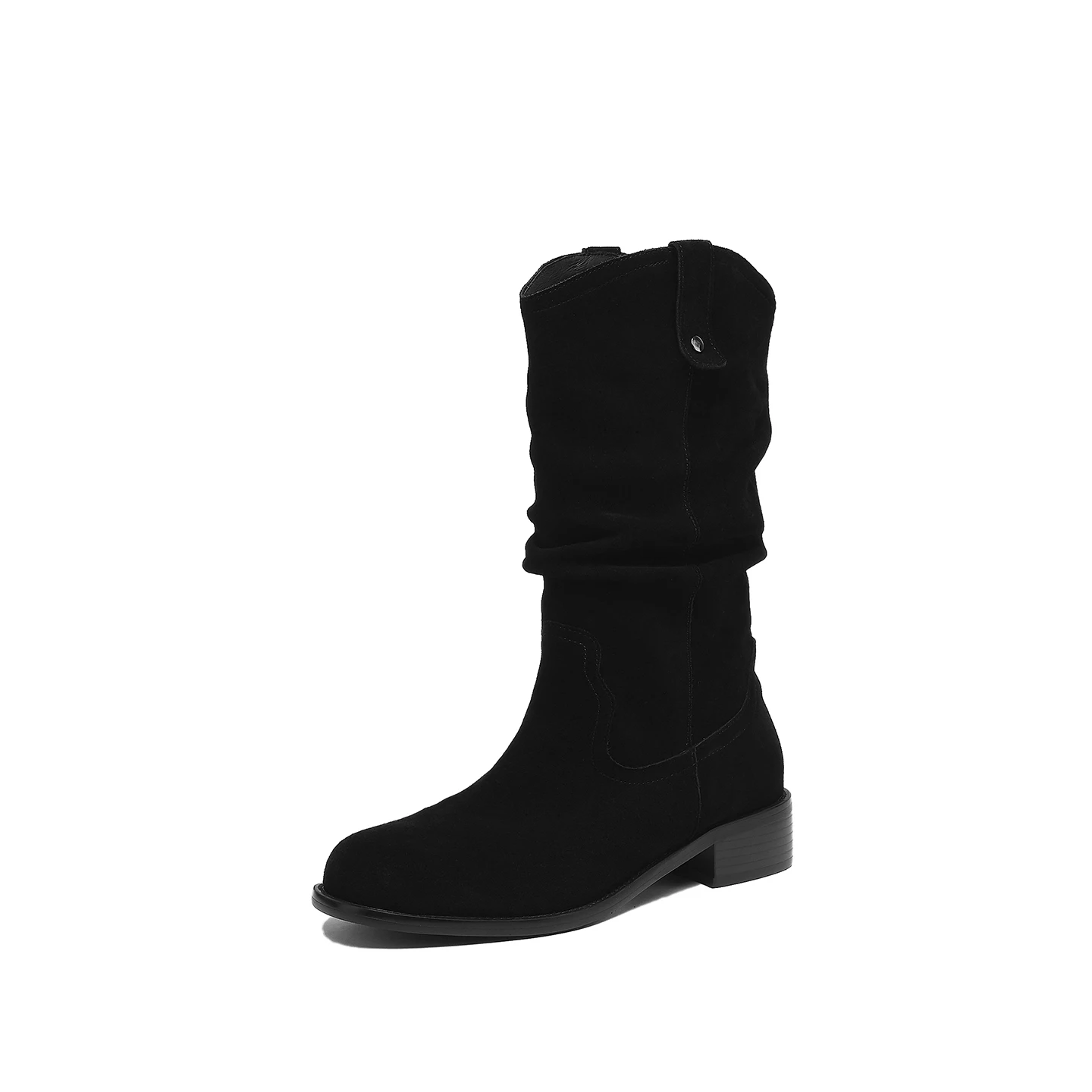 Women's natural suede leather square toe pleated Ankle boots casual female punk western boots shoes Pile up western boots