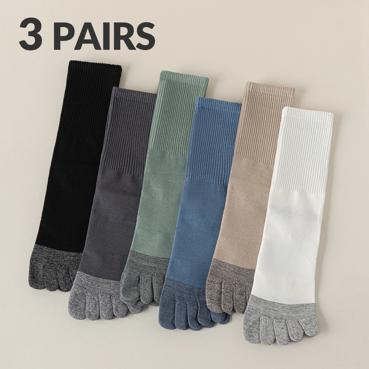 

3 пары мужских хлопковых носков на все сезоны, модные, в стиле колледж, с цветными вставками, удобные и дышащие, средней длины, с пятью пальцами.