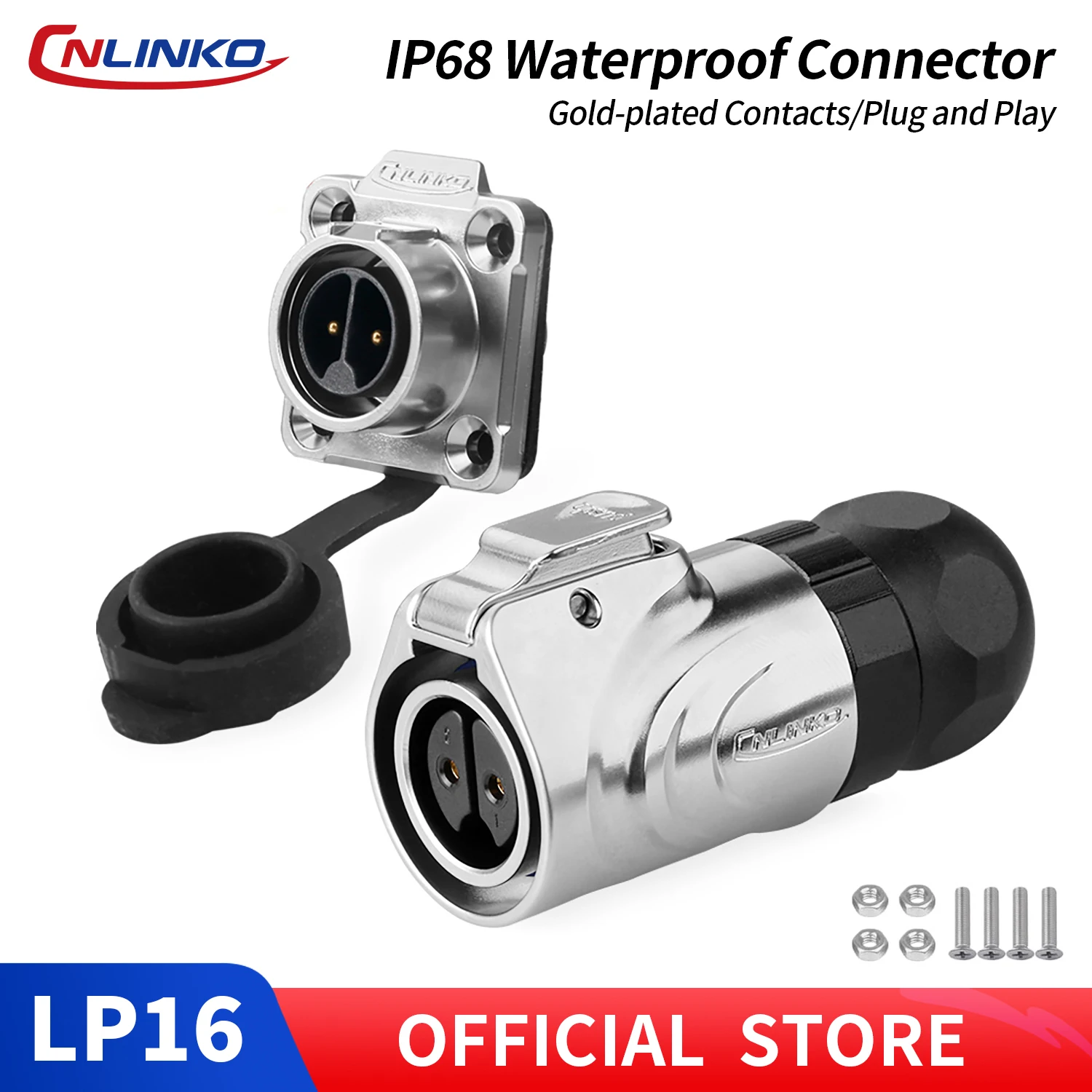 CNLINKO M16 Metal Housing Waterproof Connector 2-9Pin Solder Type Plug and Play Female Plug+Male Four-hole Panel Mount Socket