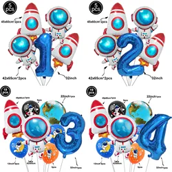 1Set Galaxy Space Balloons Blue 32inchNumber Balloons Rocket Astronaut Balloons for Boys Galaxy Themed Party Birthday Decoration