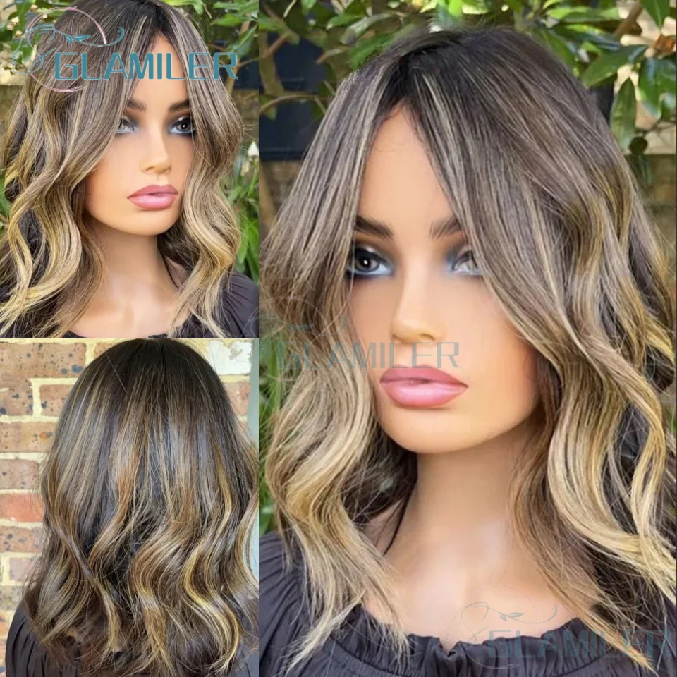 13x6 Lace Frontal Body Wave Wig Brown Roots Ombre Blonde 13x4 Lace Front Human Hair Wigs Baby Hair Transparent 5x5 Closure Wig