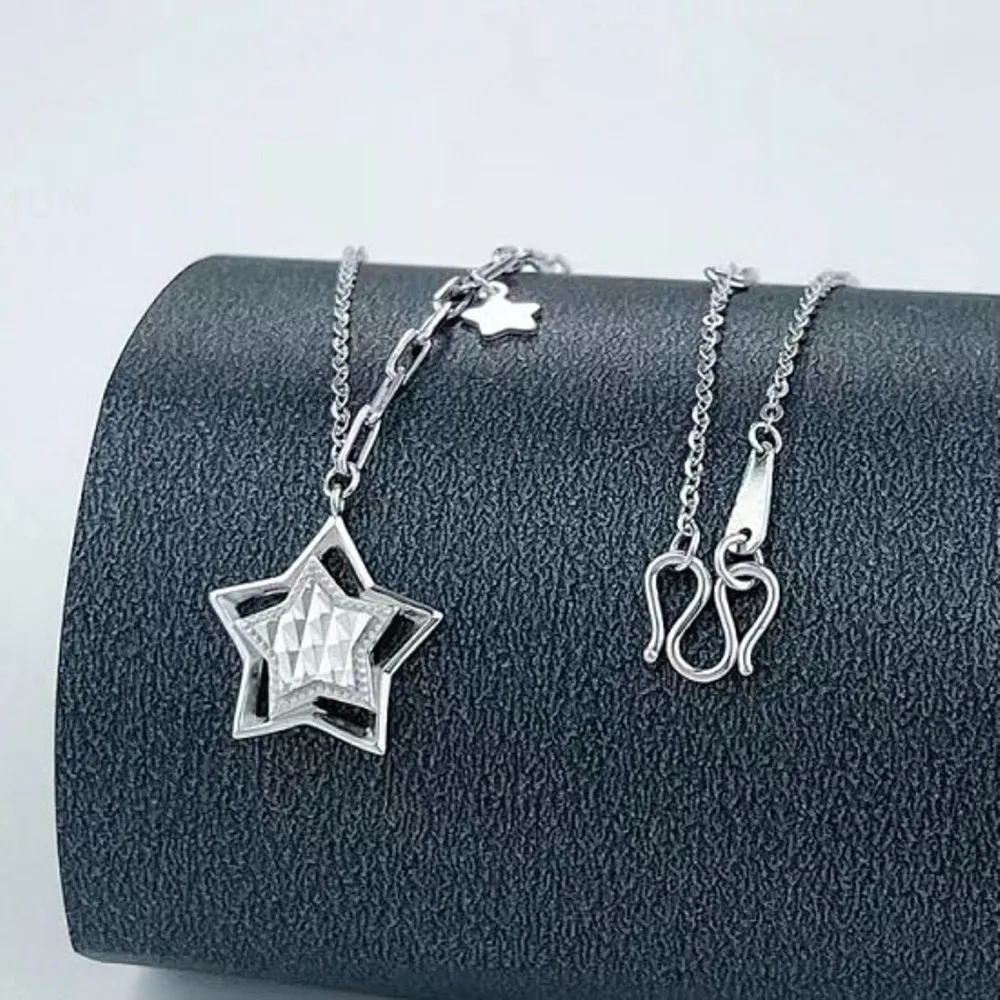 

Real Pure Platinum 950 Women Lucky Hollow Star O Square Cable Link Chain Necklace 4.6-4.7g