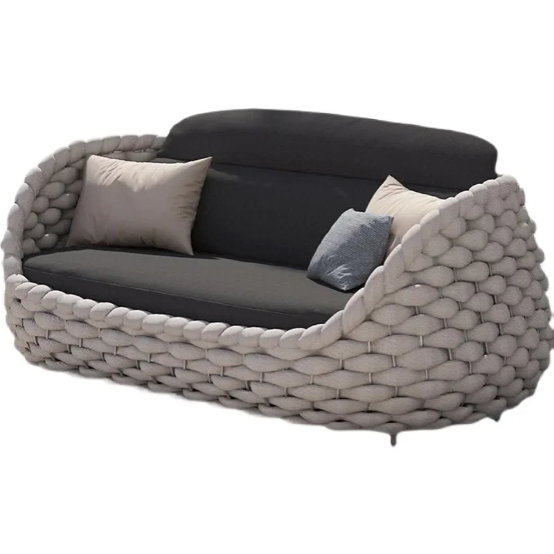 Nordic Outdoor Rattan Sofa Set Waterproof Patio Garden Balcony Sunproof Leisure Furniture with Table and Chairs