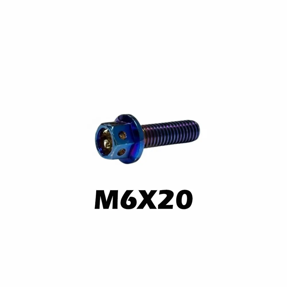 High Quality M6 Titanium Bolt With Drilled Holes Blue Titanium Flange 10/15/20/25/30/35/40/45/50/60 Hex Head Screws Motorcycle