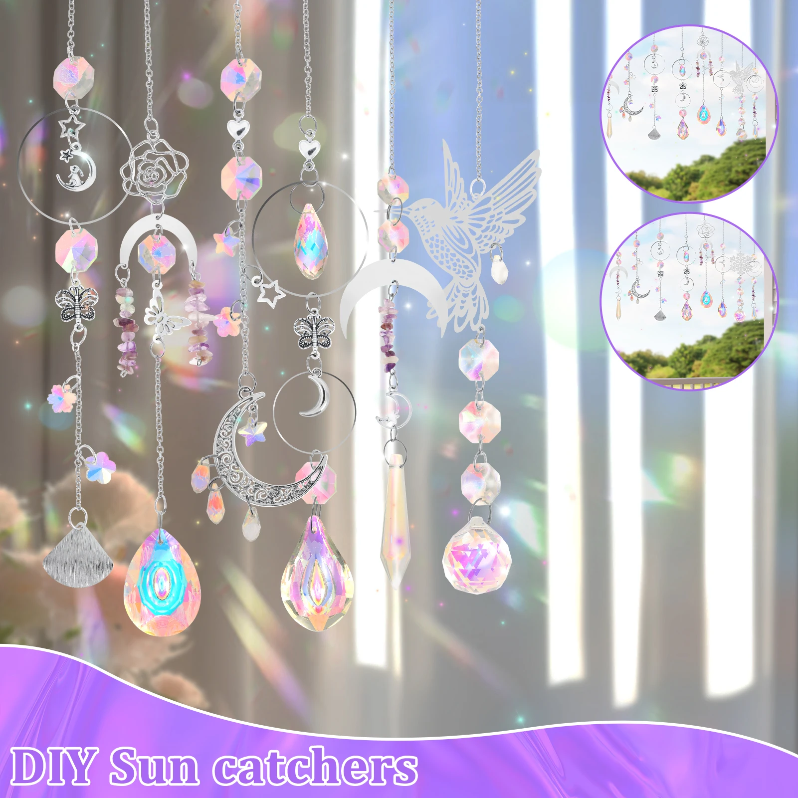 

400Pcs DIY Suncatchers Making Supplies Kit Decorative Suncatcher Prism Making Kit Window Hanging Décor Set for Kitchen Office