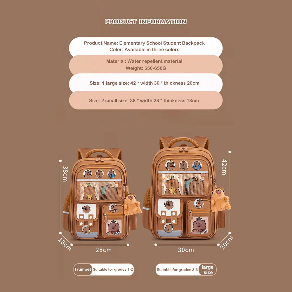 Waterproof Capybara Backpack with Card Badge Doll Large Capacity School Bag Widen Straps Alleviate Burden Backpack for Students