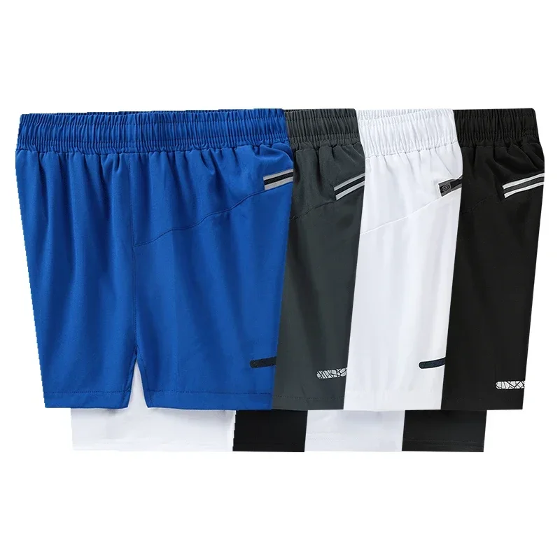 Pantalones cortos 2 en 1 para correr al aire libre para hombre, pantalones de chándal de doble capa de entrenamiento de Fitness de secado rápido,