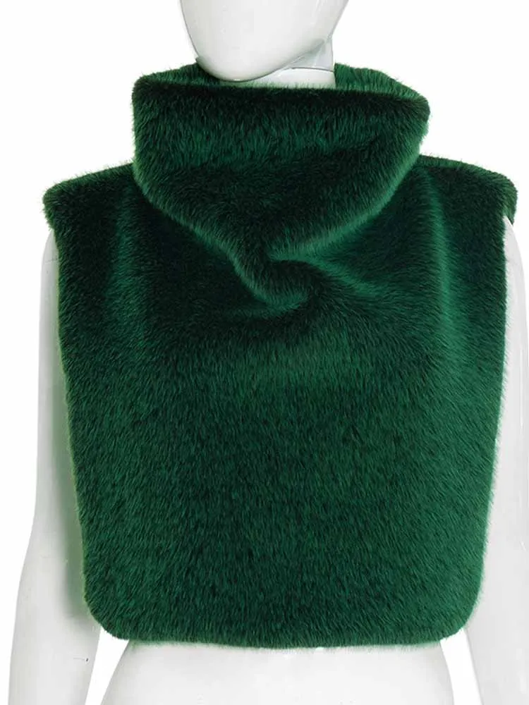NEW BKQU Winter Faux Fox Fur Women Tank Tops Chic Turtleneck Warm Fashion Plush Coats Midnight Hipster Y2k Fluffy Vest Jacket 20