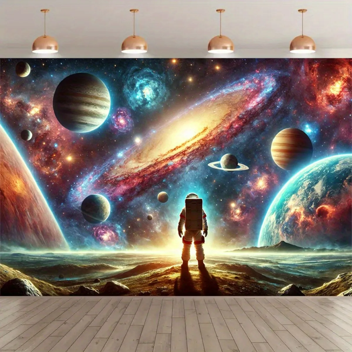 Fond de photographie en fibre de polyester Galaxy Adventure - Bannière de fête sur le thème de l'espace coloré, décoration intérieure/extérieure