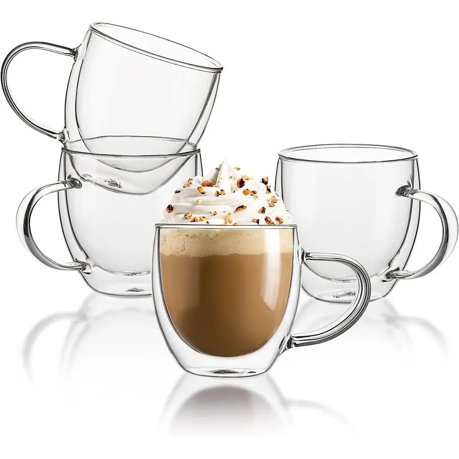 

Clear Coffee Mugs 8 oz Double Wall Glass Coffee Mugs Set of 4, Perfect for Espresso, Latte, Cappuccino