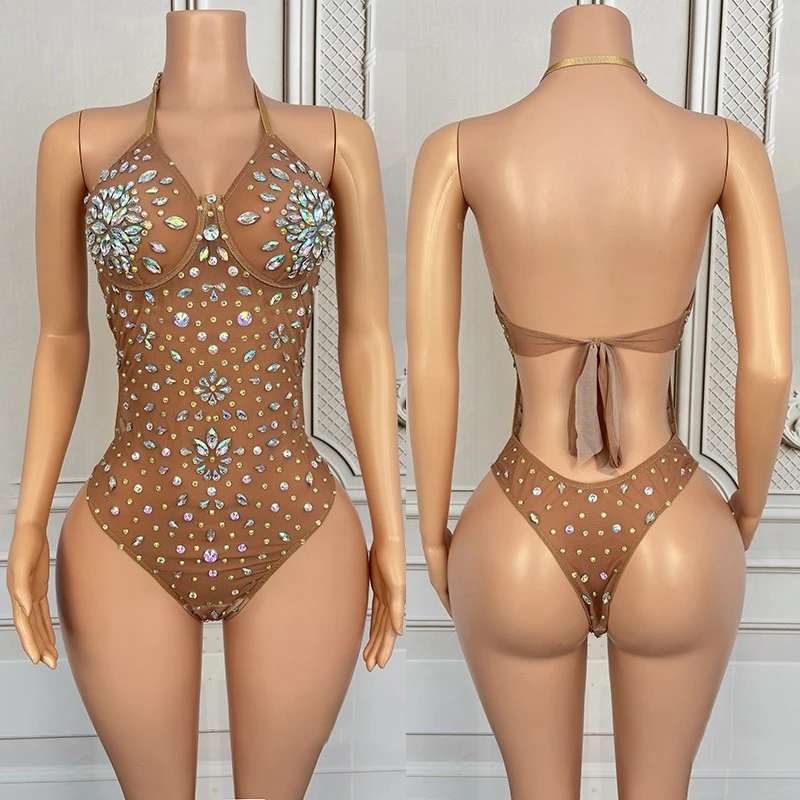 

Sexy Pole Dance Outfit Full Rhinestones Gogo Dance Bodysuit Bar Nightclub Dj Ds Festival Costume Women Stage Rave Wear XS8810