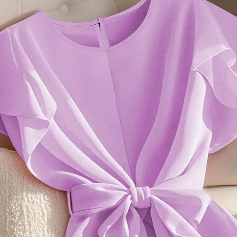 Chemises pour femmes de Style euro-américain, chemisier fin élégant à manches courtes avec ruban et cordon de serrage, été 2025