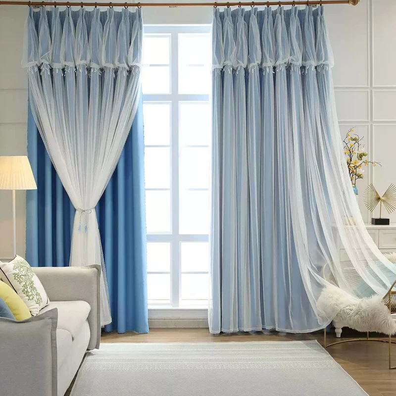 

2pcs Korean-style blackout curtains Living room bay window sheer fabric Double-layer ready-made blackout bedroom curtains