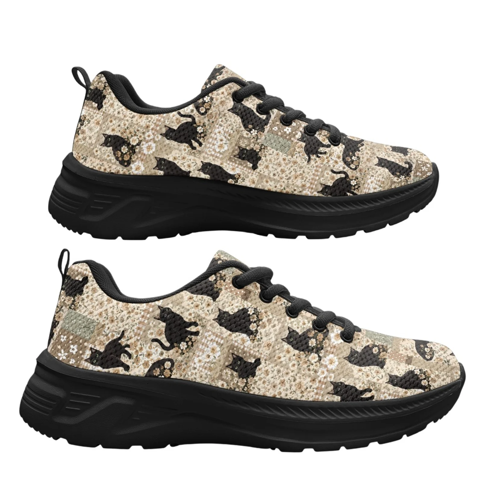 PENSTROLL Cat Floral Mens Sneakers Mesh & EVA Men's Trail Running Shoes Lightweight Walking Shoes for Tennis