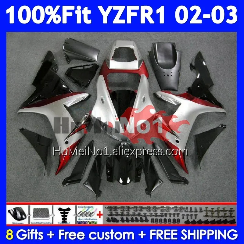 Body For YAMAHA YZF 1000 CC R1 R 1 YZF-R1 YZFR1 02 03 365No.38 YZF1000 1000CC YZF-1000 2002 2003 Silvery red Injection Fairing