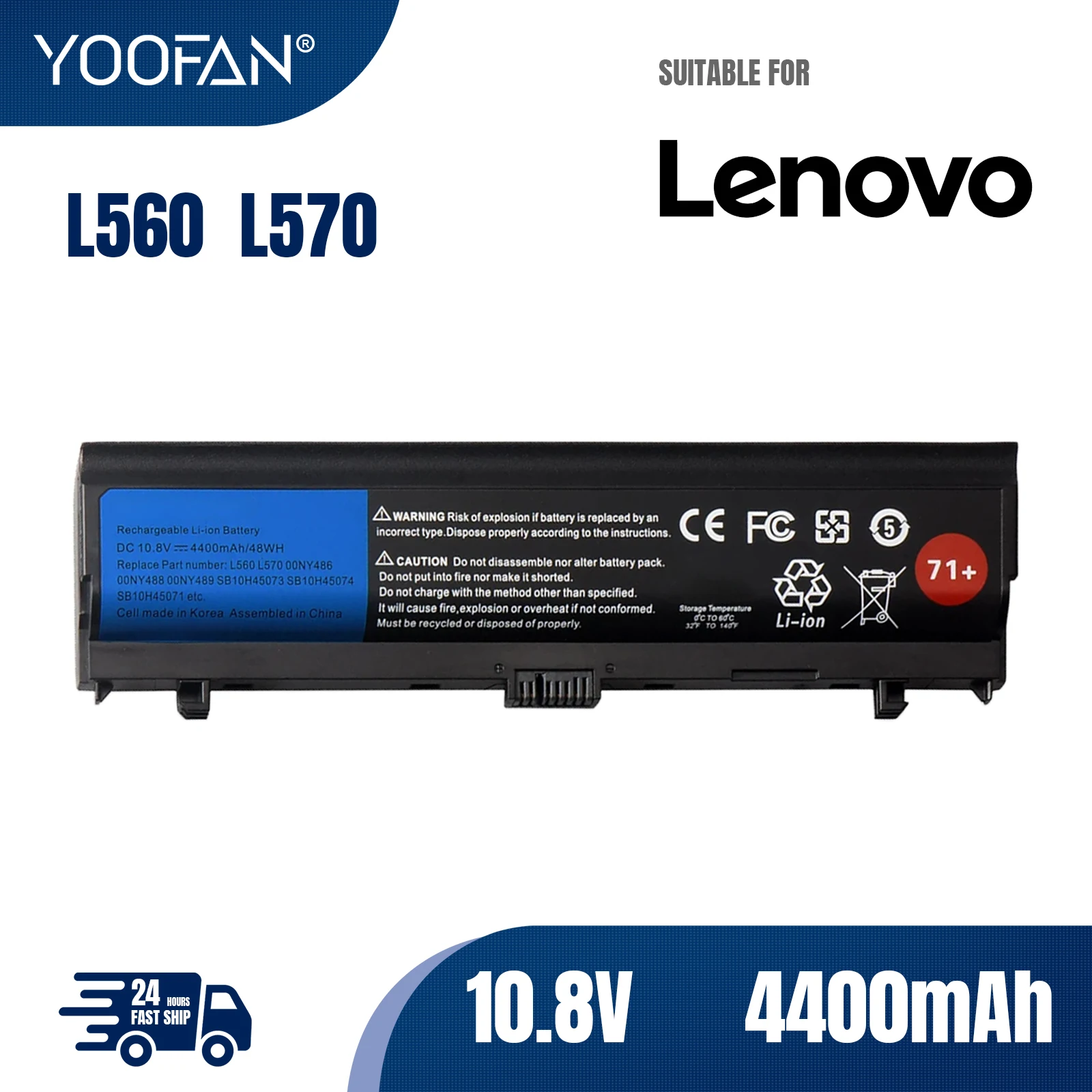 YOOFAN batería para portátil Lenovo Thinkpad L560, L570, SB10H45073, SB10H45074, SB10H45071, 00NY488, 00NY489, 00NY486  10,8 V