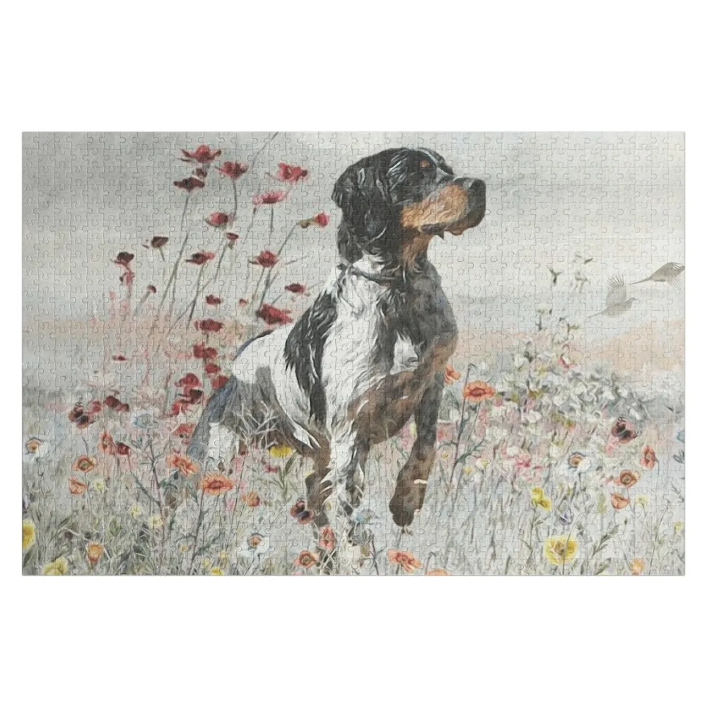 Bretagne Spaniel jagen in het veld Jigsaw Puzzle Gepersonaliseerde kindercadeaus Aangepaste houten naampuzzel