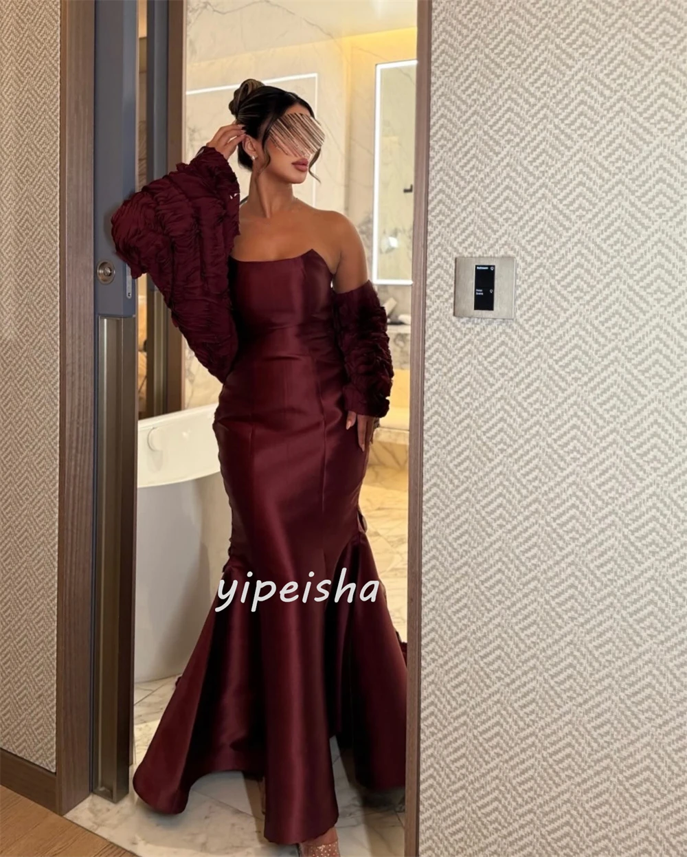 Customized Modern Style Matching Charmeuse Ruched Pleat Mermaid Strapless Long Dresses Bespoke Occasion Dresses Sizes Available