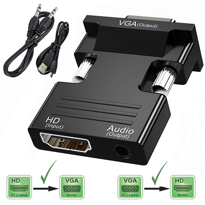 Full HD 1080P HDMI-compatible to VGA Adapter Converter VGA to HDMI Adapter For PC Laptop to HDTV Projector Video Audio Converter