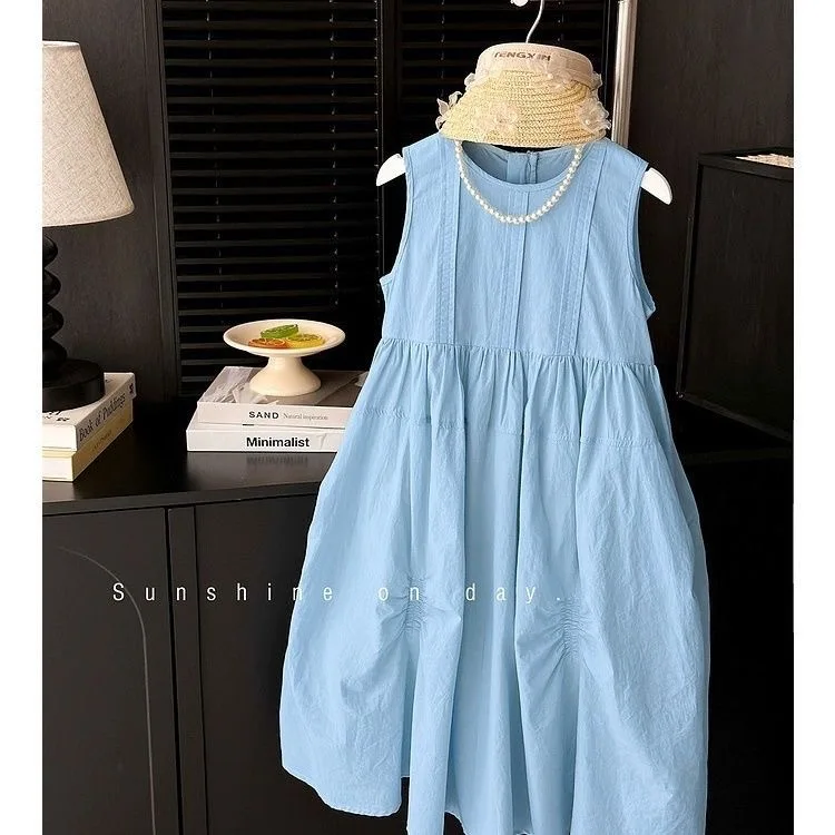 

Платье для девочек 2026: Новое летнее платье-сарафан без рукавов для девочек, однотонное, длинное, в стиле принцессы