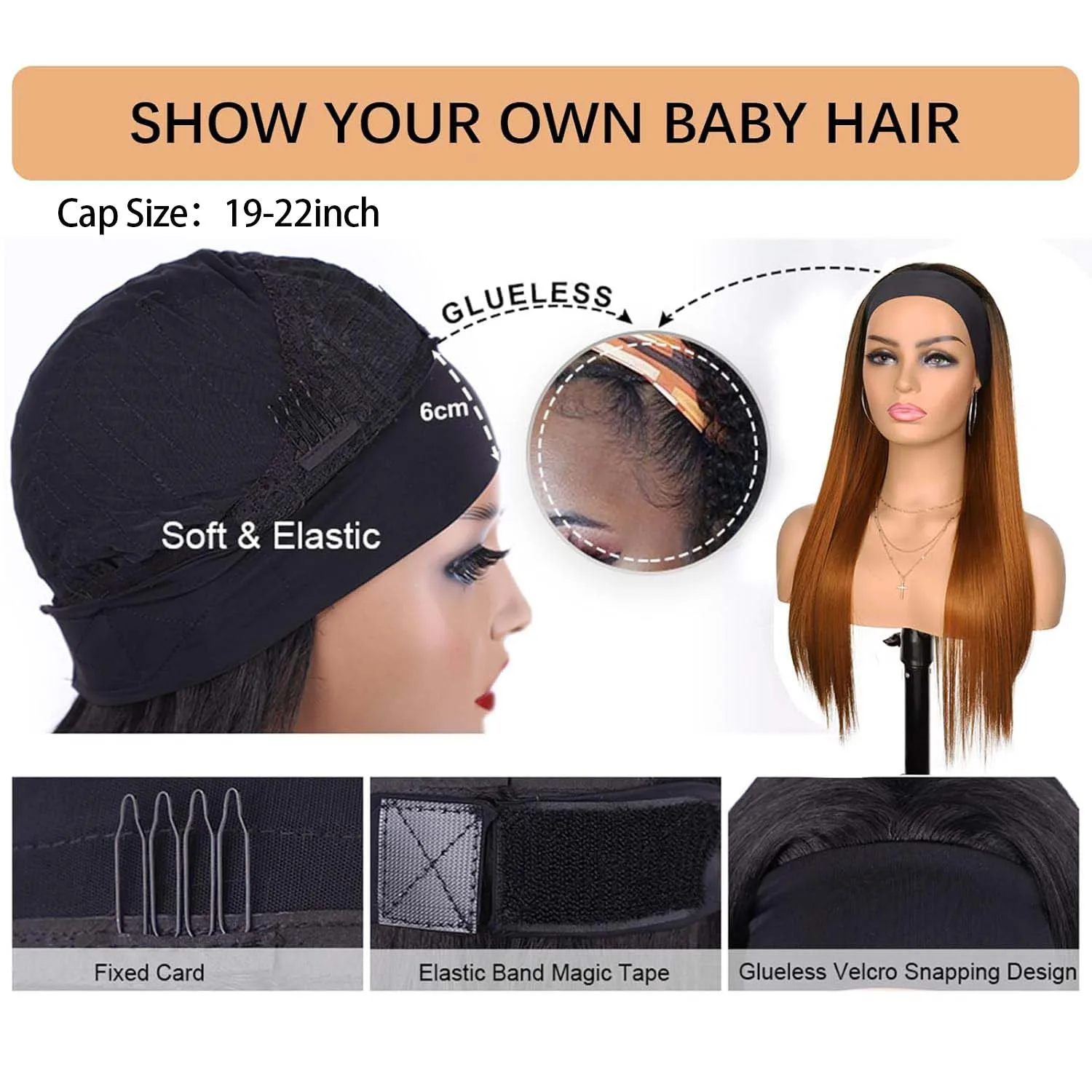 24 Inch Straight Headband Wig for Black Women Natural Looking Heat Resistant Synthetic Hair Band Wig for Daily Party Use