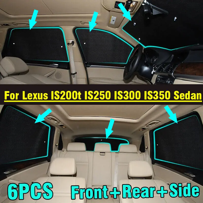 

6PCS Window Windshield Privacy Sunshade For Lexus IS200t IS250 IS300 IS350 Sedan