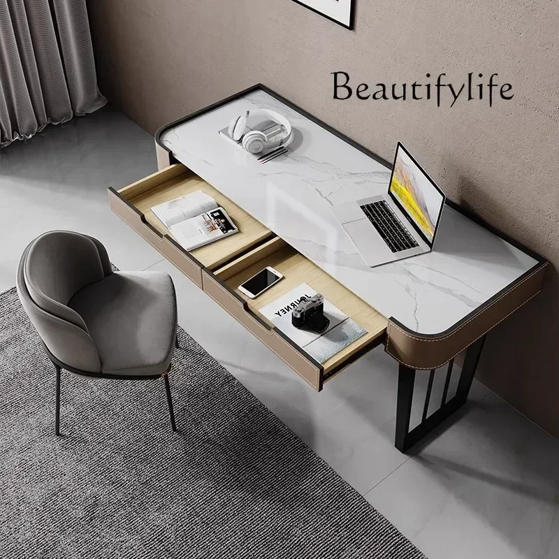 

J 55 Slate light luxury desk saddle leather writing Italian minimalist modern home office computer desk modern